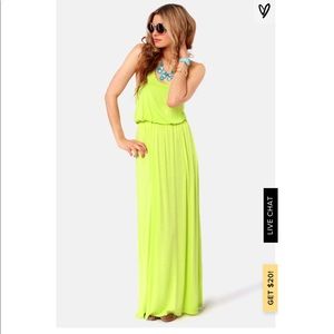 Lulu’s green thumb neon yellow maxi dress